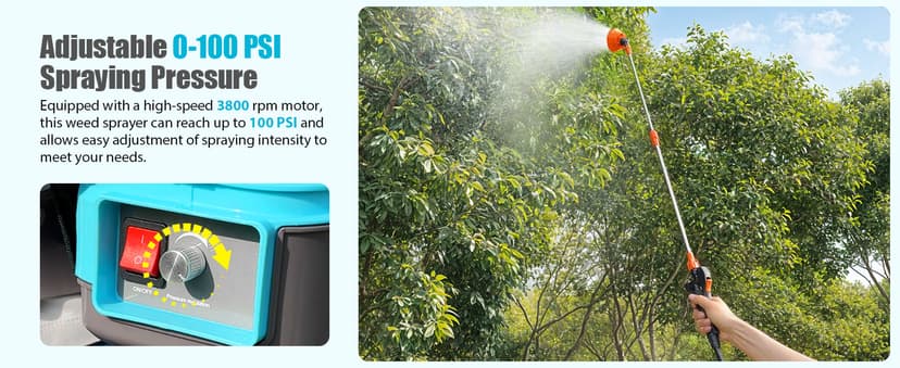 Battery Powered Backpack Sprayer 4 Gallon, 0-100 PSI Adjustable Pressure Sprayer Compatible with Makita 18V Battery, Electric Sprayer with Wand, 5 Nozzles, 2.6Ah Battery&Charger Included