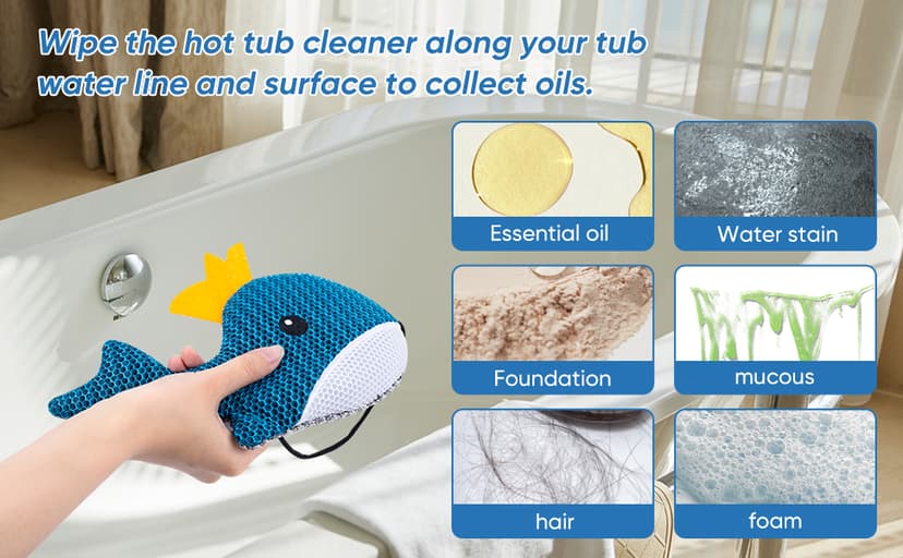 Hot Tub Scum Absorber Whale - 2 Pack Oil Absorbing Hot Tub Floating Sponge Cleaner Absorber, Keeps Water Clear, Reusable Pool Scum Absorber Hot Tub Spa Accessories