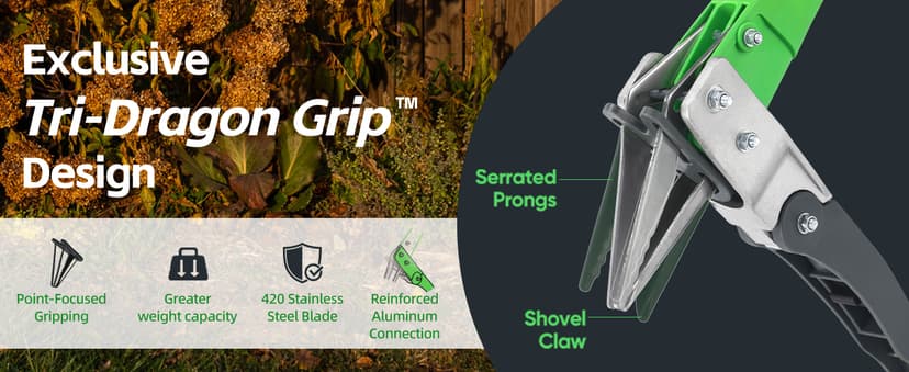 Grootpow WP5 Heavy Duty Weed Puller Tool, Stand Up Dandelion Weeder with 40" Handle, 3 Claws & Fiberglass Foot Pedal, Weeding Tool Made with Cast-Iron, Easily Remove Weeds Without Bending or Kneeling