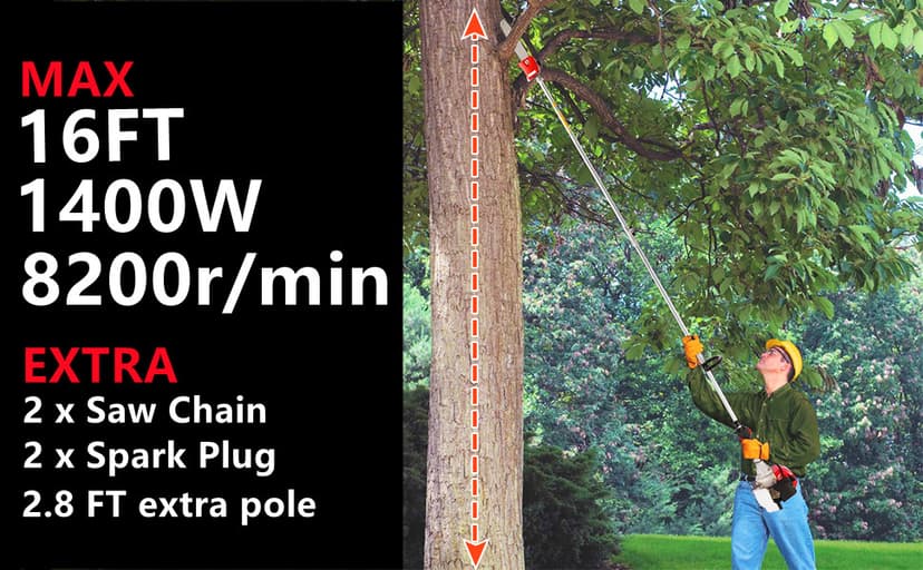 Pole Saw Gas Powered, 58CC Extendable Reach to 16FT, 2 Cycle Powerful Gas Pole Saw 11.5inch Guide Bar Gas Pole Saws for Tree Trimming,Upgrade