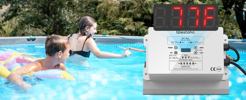 Saltwater Pool System, Westaho Salt Chlorine Generator with USA Titanium Cell for Above Ground Pools Up to 15,000 Gallons, Compatible with Intex Pool, IP 66 Waterproof