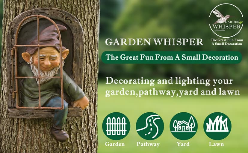 Gnome Statue Tree Face Outside Yard Art Outdoor Statue, 12 Inch Elf Out of The Window Tree Decor and Yard Decorations, Whimsical Gnomes Garden Sculptures & Statues, Fairy Tree Peeker Ornaments