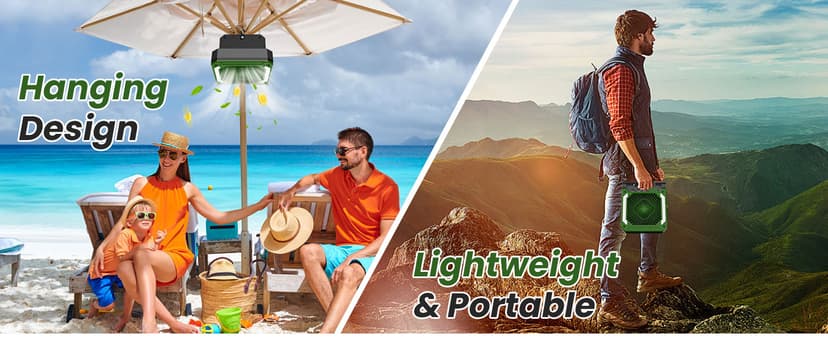 20000mAh Portable Fan Rechargeable with Solar Panel 2-in-1, 3 Speeds Cordless Battery Powered Fan with Led Lantern,Timer, Quiet USB-C Table Fan for Travel Tent Hurricane Office Home Bedroom(Green)