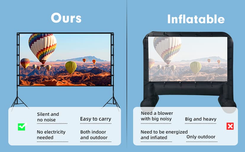 Projector Screen and Stand, Towond 120 inch Portable Projector Screen Indoor Outdoor Movie Screen 16:9 4K HD Wrinkle-Free Lightweight Projection Screen with Carry Bag for Backyard Movie Night