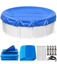 LXKCKJ 24 Ft Round Pool Cover, Winter Pool Covers for Large Above Ground Pools, Extra Thick PE Pool Cover Add Ground Nail Set and Specially Molded Winch Ideal for Waterproof and Dustproof (Blue)