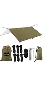 Sunyear Hammock Camping with Rain Fly Tarp and Net, Portable Camping Hammock Double Tree Hammock Outdoor Indoor Backpacking Travel & Survival, 2 Tree Straps,100% Waterproof