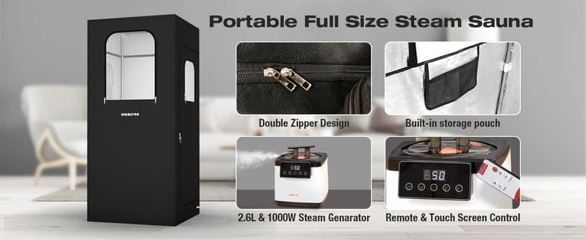 71in High Full Size Steam Sauna 600D Canvas, Sauna Box, Portable Steam Sauna, Personal Steam Sauna with Touchscreen 1000W & 2.6 L Steam Generator