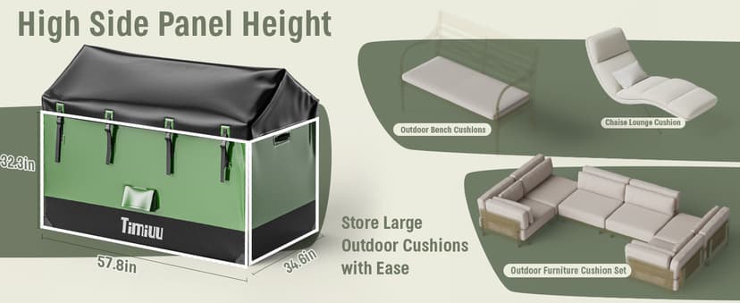 XXL 310 Gallon Extra Large Deck Box, Waterproof Outdoor Storage Box with Taller Side Panels for Patio Furniture Cushions, Pools and Garden Tools Green & Black