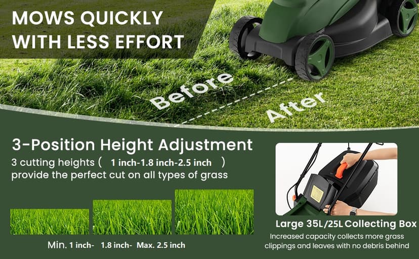 Goplus Lawn Mower, Electric Lawn Mowers with Grass Collection Box, 10 AMP Motor, 13" Cutting Deck, 3 Adjustable Cutting Positions, Walk-Behind Small Corded Lawnmower for Garden Farm Yard