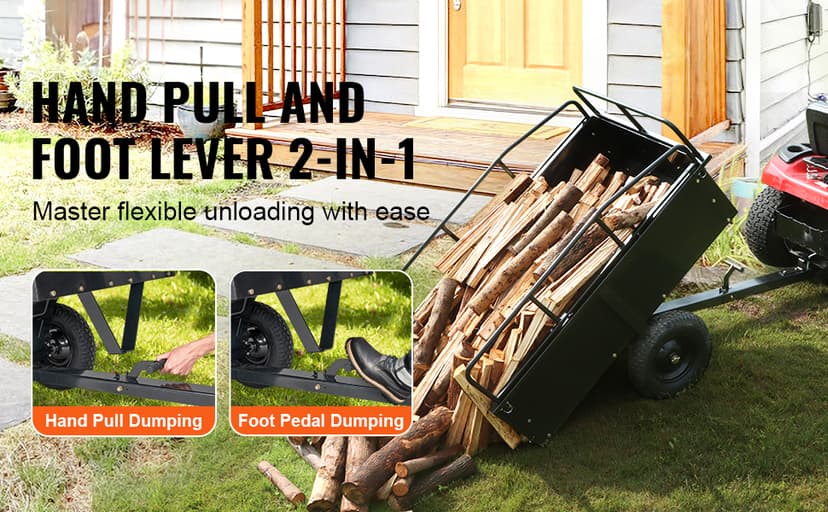 VEVOR Heavy Duty ATV Dump Cart - Steel Tow Behind trailer, 750 lbs, 15 Cubic Feet Garden Utility with Removable Sides