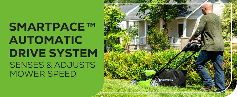 Greenworks 40V 21" Brushless Cordless (Smart Pace / Self-Propelled) Lawn Mower (75+ Compatible Tools), (2) 4.0Ah Batteries and Charger Included