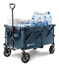 Hikenture Folding Wagon Cart, Portable Large Capacity Beach Wagon, Heavy Duty Utility Collapsible Wagon with All-Terrain Wheels, Outdoor Garden Cart Foldable Wagon for Sports, Shopping, Camping(Black)