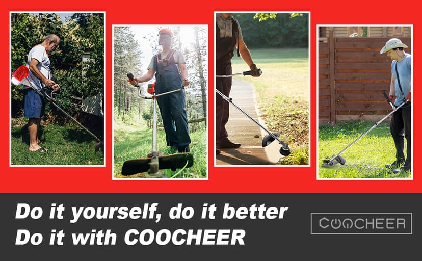COOCHEER Weed Wacker 58cc, 4 in 1 Cordless Weed Eater Gas Powered, 2-Cycle String Trimmers Gas Brush Cutter Straight Shaft Gas Grass Trimmer for Lawn and Garden Care Trimming, Red