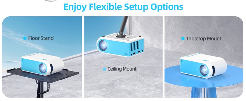 Nasin Mini Projector, 1080P Supported Portable Movie Projector, Home Theater and Outdoor Use, Compatible with IOS, Android, Tablet, Laptop, TV Stick, Type C, USB & HDMI, Bluetooth Proyector