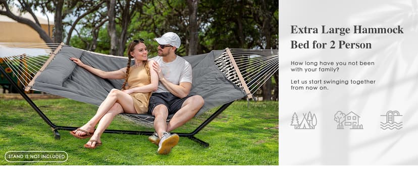 SUNCREAT 15 FT Hammocks for Outside, Two Person Hammock for Patio, Garden, Porch, Outdoor, Light Gray