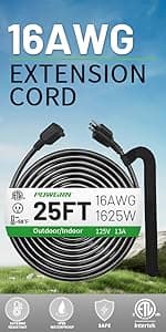50 ft 12/3 Outdoor Extension Cord Waterproof Heavy Duty with Lighted Indicator End 12 Gauge 3 Prong, Flexible Cold-Resistant Long Power Cord Outside, 15Amp 1875W SJTW Yellow ETL Listed