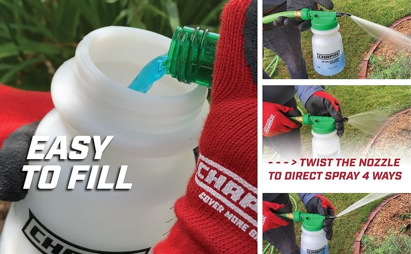 Chapin G390 Hose End Sprayer For Water Soluble Materials, 20 Gallon, 32 Ounce Tank, Finger Control and Backflow Prevention, For Spraying Lawns, Weeds, Insects, Fertilizers, Translucent White