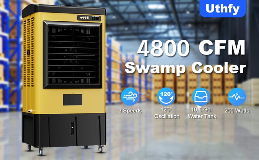 4800 CFM Swamp Cooler Air Conditioner, 41" Evaporative Air Cooler with 10.6 Gal Water Tank, 3 Speeds, 120°Oscillation, 3 Ice Packs, Outdoor Air Conditioner for Garage, Patio, Yard, Factory