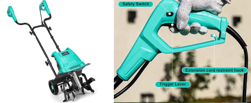 13.5 Amp 12 Inch Electric Tiller/Cultivator with 4 Steel Tines, 8'' Tilling Depth Small Garden Tiller for Gardening, Corded Rototiller with Adjustable Wheels