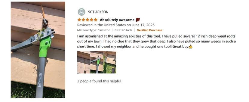 Grootpow WP5 Heavy Duty Weed Puller Tool, Stand Up Dandelion Weeder with 40" Handle, 3 Claws & Fiberglass Foot Pedal, Weeding Tool Made with Cast-Iron, Easily Remove Weeds Without Bending or Kneeling