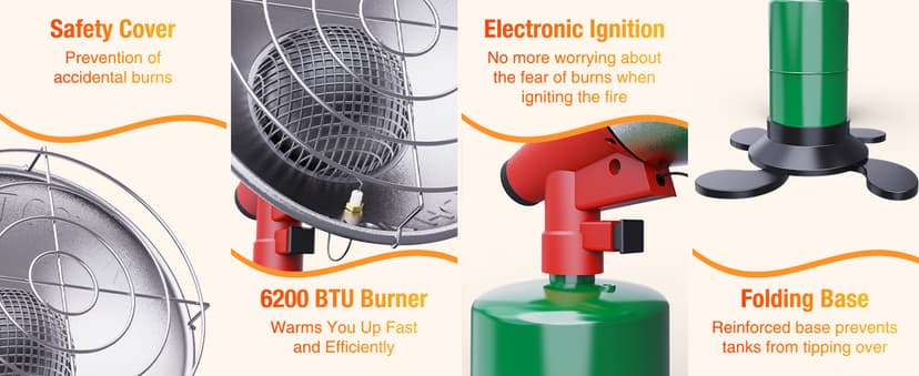 Propane Heater - 6200 BTU Portable Tent Heater, Camping Gas Heater and Stove