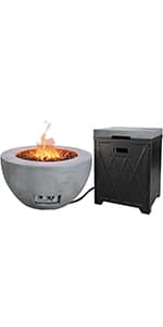 Kante 25 Inch Propane Fire Table, 50,000 BTU Large Concrete Fire Pit Table for Outdoor Garden Patio, Smokeless Gas Fire Pit with Waterproof Cover, Side Handles, Concrete (A-B01-80021)