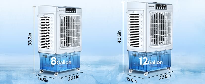 Evaporative Cooler, VAGKRI 2100CFM Air Cooler, 120°Oscillation Swamp Cooler with Remote Control, 24H Timer, 3 Wind Speeds for Outdoor Indoor Use,8 Gallon