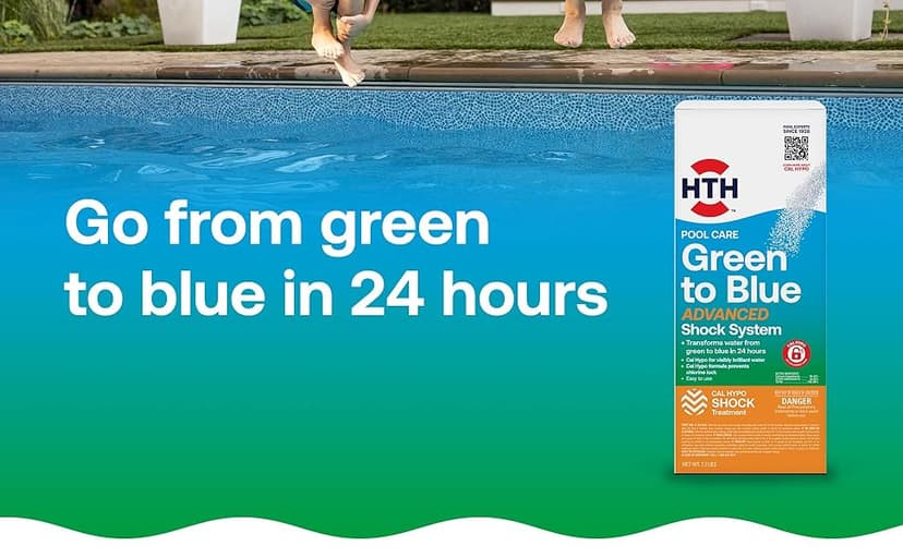 HTH 52038 Swimming Pool Care Green to Blue, Advanced Shock System, 2-Step Swimming Pool Care Solution, 1 Kit