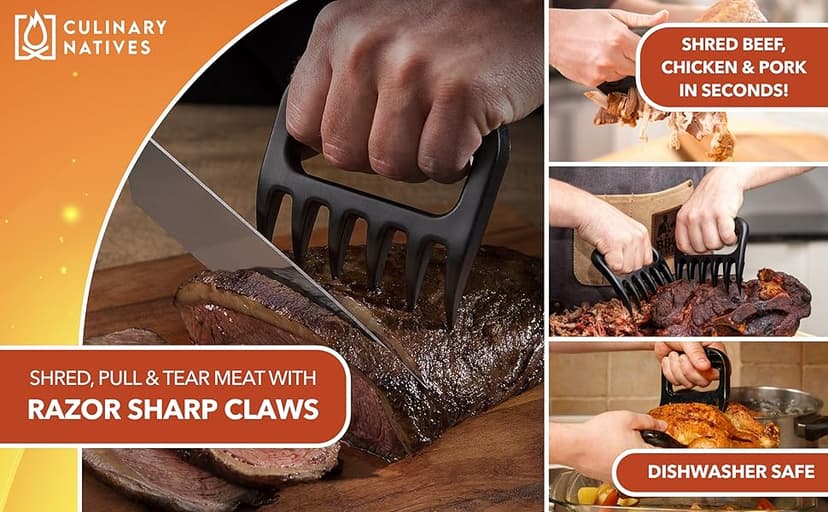 Meat Claws and Smoker Gloves | No.1 Extreme Heat Resistant BBQ Grill Gloves | Non-Slip Waterproof Silicone Oven Mitts | Pulled Pork Claws | Thermometer | Barbecue, Grilling, Smoking, Shredding (Black)