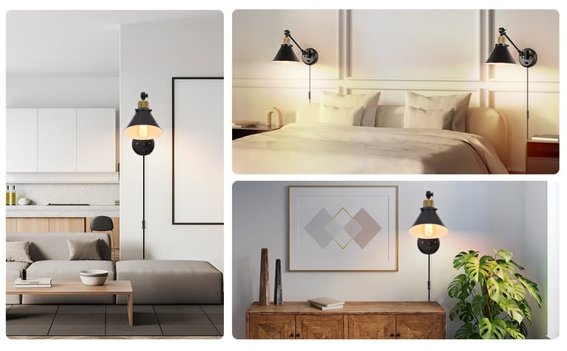TRLIFE Wall Sconce Plug in, Dimmable Wall Sconce Wall Lights with Plug in Cord and Dimmer On/Off Knob Switch, Swing Arm Wall Light for Bedside Bedroom Stairway Living Room(1 Pack, 1 Bulb Included)