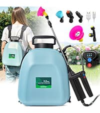 3.2 Gallon Battery Powered Backpack Sprayer, Upgraded Electric Back Pack Sprayer with 3 Spray Force, Battery Indicator, Rechargeable Handle, 41" Telescopic Wand, 5 Mist Nozzles, for Lawn and Garden