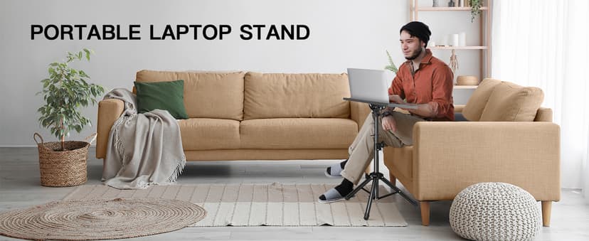 AMADA HOMEFURNISHING Foldable Projector Tripod, Multipurpose Laptop Stand with Removable Mouse Tray, Adjustable Height 25-63 Inch, Outdoor Movie Projector Stand, AMPS03