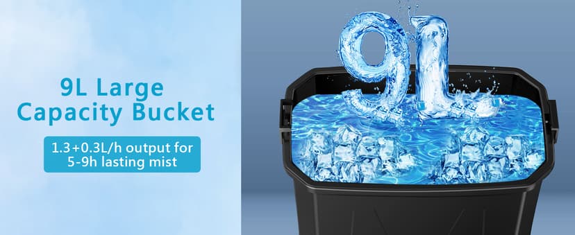 GHORA Portable Misting Fan with Remote,Camping Fan with 20000mAh Rechargeable Battery,9L Water Tank,4 Speed Levels,4 Spray Modes,RGB Lights for Fishing,Travel,Garden Parties,Outdoor Indoor Cooling