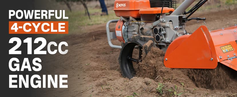 NOVUS18-Inch 212cc Dual Direction Rear Tine Tiller, Full Gear Transmission, Dual Rotating Tines, Airless Tires, Gas Tiller for Gardenig, Garden tillers Gas Powered