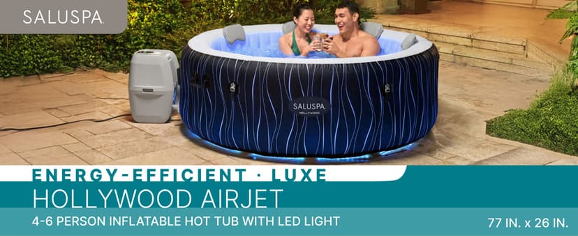 Bestway SaluSpa Hollywood EnergySense Luxe AirJet Round Inflatable 4 to 6 Adult Hot Tub with Heater, Filter, 2 Covers, and 140 AirJet System