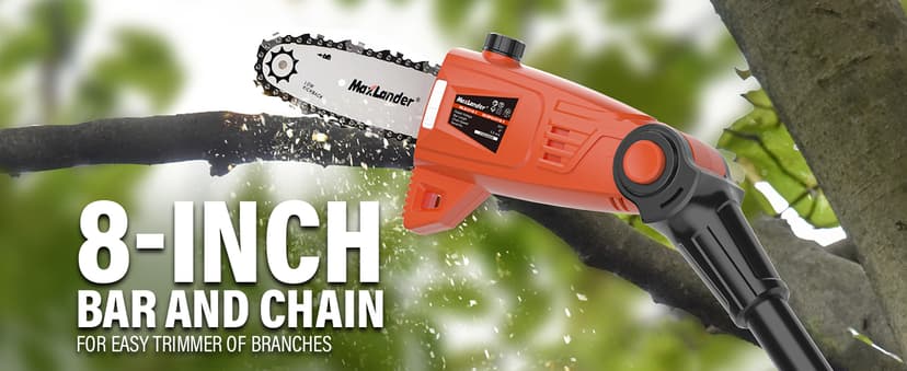 Pole Saw 8-Inch Cordless Pole Saws for Tree Trimming, 15-Feet MAX Reach Electric Pole Saw, 16ft/s Cutting Speed Auto Oiling Multi-Angle Pole Chainsaw with 2 x 20V 2.0Ah Battery & Charger