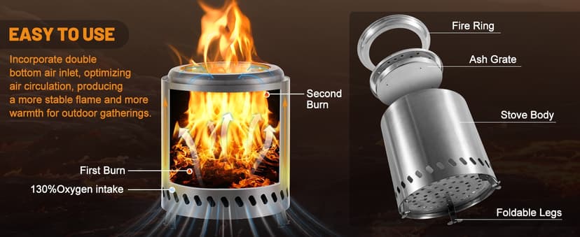 Table Top Firepit 6 Inch - Tabletop Fire Pit Camping Stove 304 Stainless Steel Pellet Patio Heater Portable Smokeless Fire Pit 6"x6.89" Silver