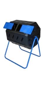 FCMP Outdoor HOTFROG Half Size Rolling Single Chamber Batch Tumbling Composter - Outdoor Rotating Garden Compost Bin (HF-RC2000WB-GRN) Black & Green (19-Gallon)