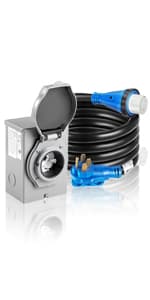 50 Amp Generator Cord and Power Inlet Box, 20FT Generator Extension Cords 50 Amp,125V/250V Generator Power Cord NEMA14-50P/SS2-50R Twist Lock Connector