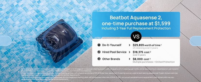 Beatbot AquaSense 2 Cordless Robotic Pool Vacuum Cleaner, Smart Surface Parking, Double-Pass Waterline Scrubbing, Cleans Floor, Walls, and Waterline, Above & In-Ground Pools up to 3,230 sq.ft - Blue