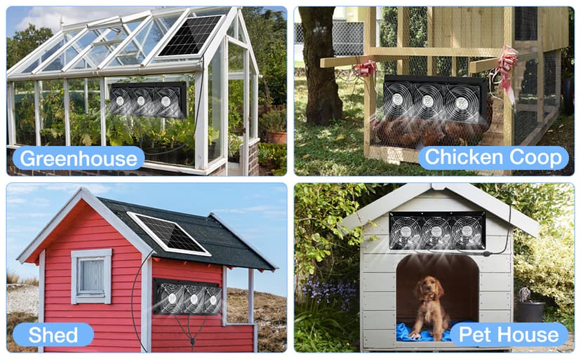 Solar 3 Fan Kit, 25W Solar Panel Powered Exhaust Fan for Outdoor Chicken Coop, Greenhouse & Shed, Intake or Exhaust Air for Cooling, IP67 Waterproof, 3500RPM, 15 FT Long Cord