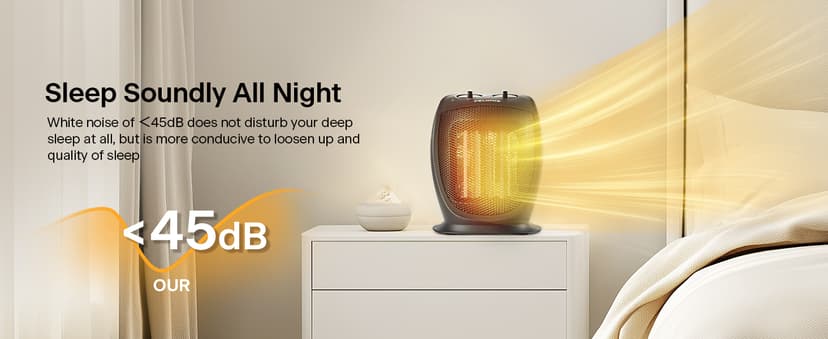 PELONIS PHTA1ABB Portable, 1500W/900W, Quiet Cooling & Heating Mode Space Heater for All Season, Tip Over & Overheat Protection,for Home, Office Personal Use, Black , 9inch