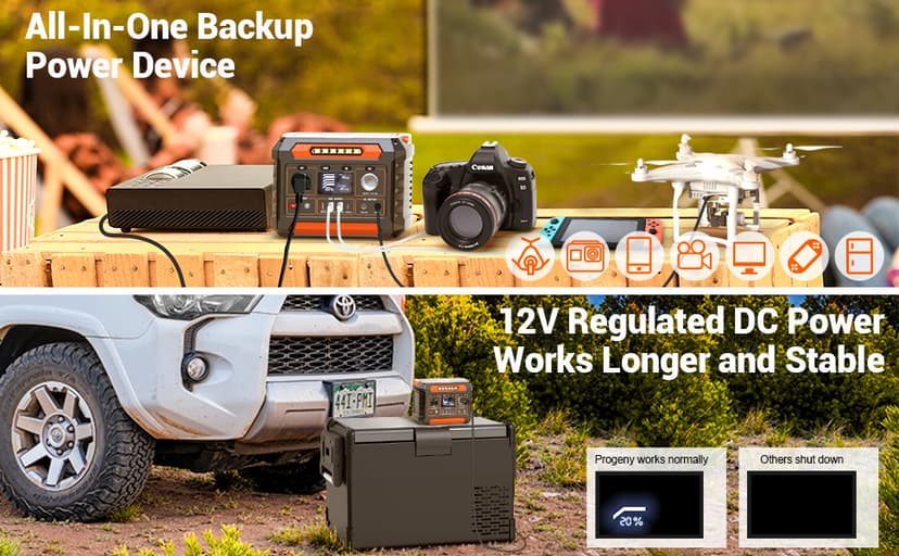 PROGENY 300W Portable Power Station, 299Wh/80818mAh Solar Generator, Regulated DC Output Backup Battery with Pass-Through Charging AC Outlet, Pure Sine Wave, LED Light Power Station for CPAP Camping