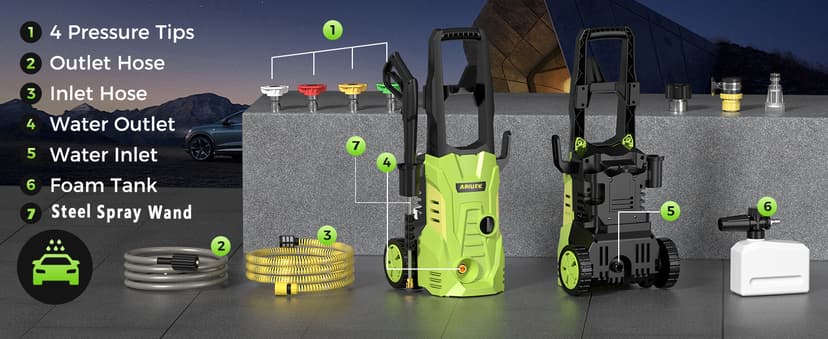Electric Pressure Washer - GUIFIN Portable Power Washer with Soap-Adjustable Tank, Steel Spray Wand, 4 Pressure Tips, 6.6 FT Inlet & 23 FT Outlet Hose, 3800PSI & 2.4GPM, for Patio/Car/Driveway/Fence