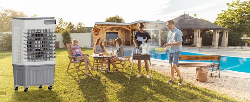 MEPTY 2500CFM Swamp Cooler Air Conditioner, 3-IN-1 Evaporative Air Cooler with 8Gal Tank, 120°Oscillation, 12H Timer, Remote Control, 3 Speeds, Outdoor Cooling Fan for Patio, Garage, Porch,Indoor Use