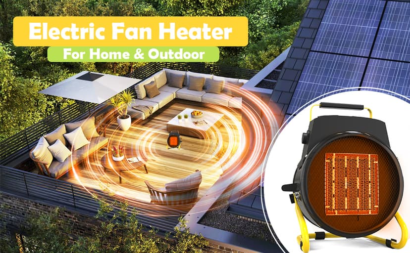 Outdoor Heaters for Patio, 1500W Portable Garage Heater with Overheat Protection & 3S Fast Heating, Non-Slip Cushion, Electric Space Heater for Patio, Garage, Greenhouse, Bedroom, Black