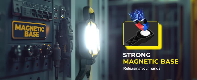 Yzoni Magnetic Light, Portable LED Work Light with 5 Light Modes, Magnetic Base Rechargeable Battery Operated COB Flashlight, Hold to Dim Flood Light for Car Repairing, Camping