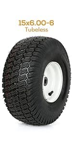 (2 Pack) WEIZE 15x6.00-6 Tire and Wheel Assembly, Replacement Riding Lawn Mower Front Tires, Compatible with Craftsman Riding Lawn Mowers, 3" centered Hub, 3/4" Bushing