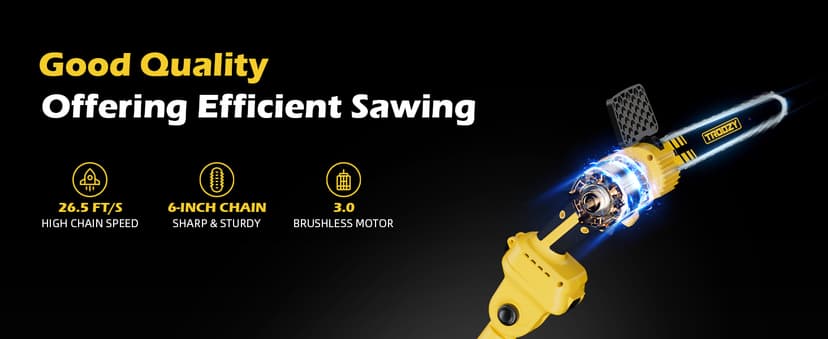 Cordless Pole Saw & Mini Chainsaw 2-IN-1, 21V 3Ah Battery Powered 6 Inch Brushless Electric Rotatable Pole Saw, 15-Foot Max Reach & Multi-Angle for Tree Branches Pruning, Wood Cutting