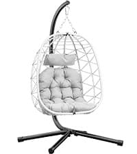 YITAHOME Hanging Egg Swing Chair with Stand Egg Chair Wicker Indoor Outdoor Hammock Egg Chair with Cushions 330lbs for Patio, Bedroom, Garden and Balcony, Dark Gray(Stand Included)